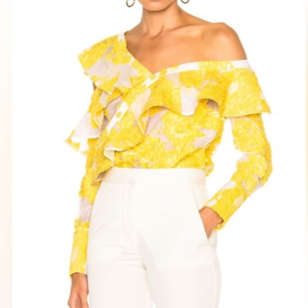 Self portrait yellow floral fil coupe asymmetrical blouse